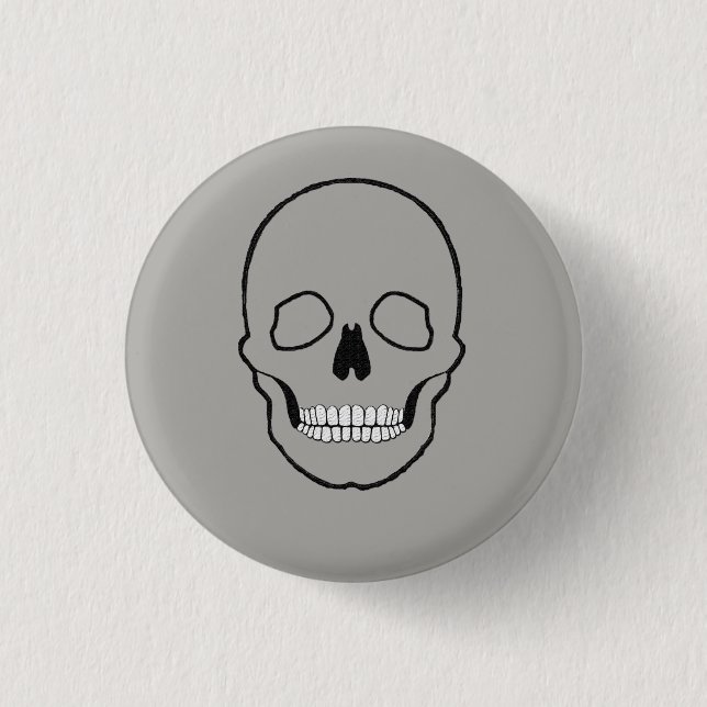 Skull black 1 inch round button (Front)