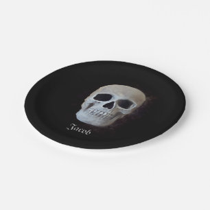 Skull Black And White Gothic Trendy Art Design Paper Plate