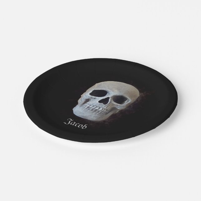 Skull Black And White Gothic Trendy Art Design Paper Plate (Angled)