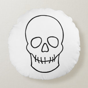 Skull - Black and White Round Pillow
