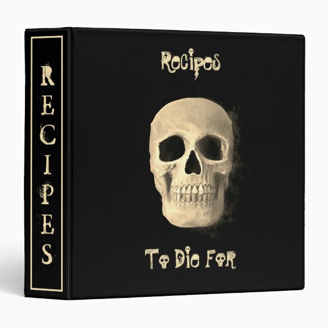 Skull Black Beige Gothic Recipes Binder (Front/Spine)