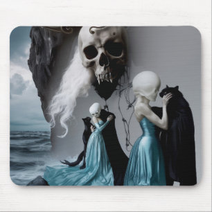 Skull Black Cat Shadow Work Occult Witchy AI Art Mouse Pad