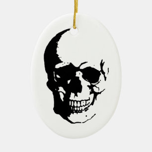 Skull - Black & White Metal Fantasy Art Ceramic Ornament