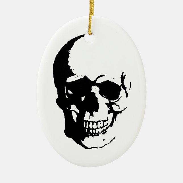 Skull - Black & White Metal Fantasy Art Ceramic Ornament (Front)