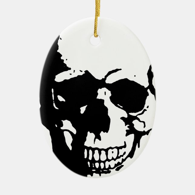 Skull - Black & White Metal Fantasy Art Ceramic Ornament (Front)