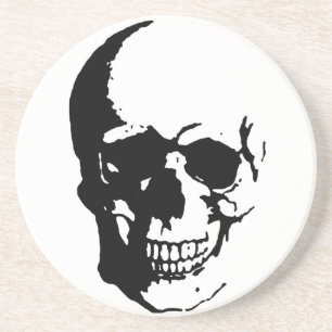 Skull - Black & White Metal Fantasy Art Coaster