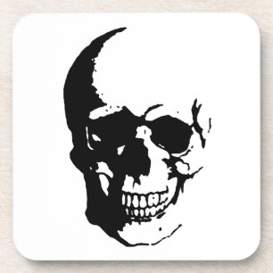 Skull - Black & White Metal Fantasy Art Coaster