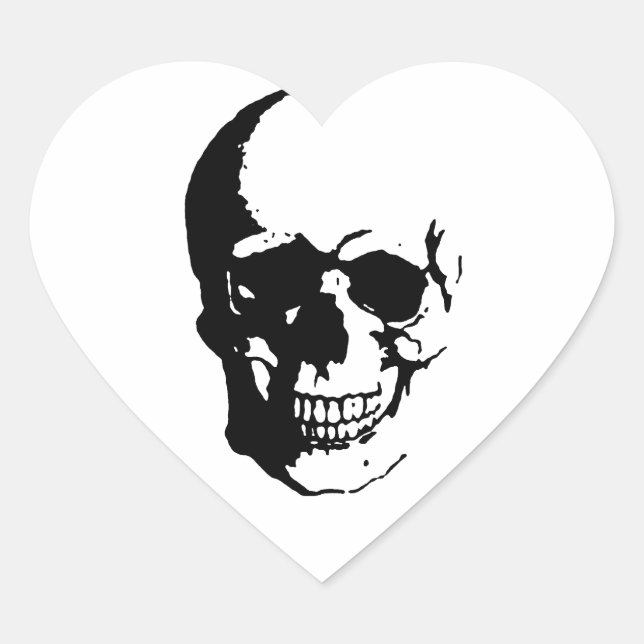 Skull - Black & White Metal Fantasy Art Heart Sticker (Front)