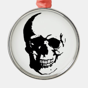 Skull - Black & White Metal Fantasy Art Metal Ornament