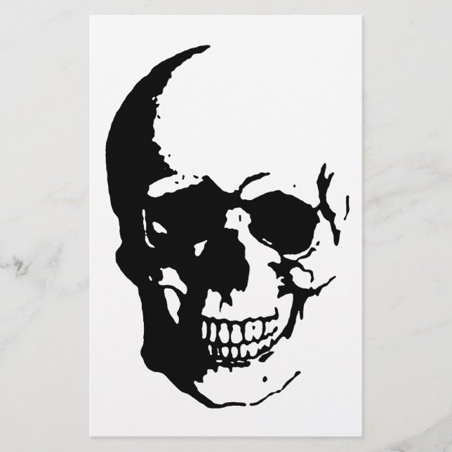 Skull - Black & White Metal Fantasy Art Stationery (Front)