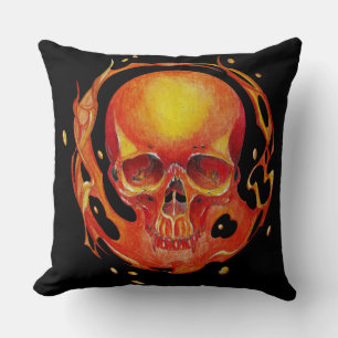 skull Blaze fire Throw Pillow