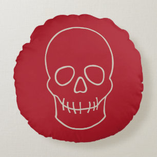 Skull - Blood Red and Bone White Round Pillow