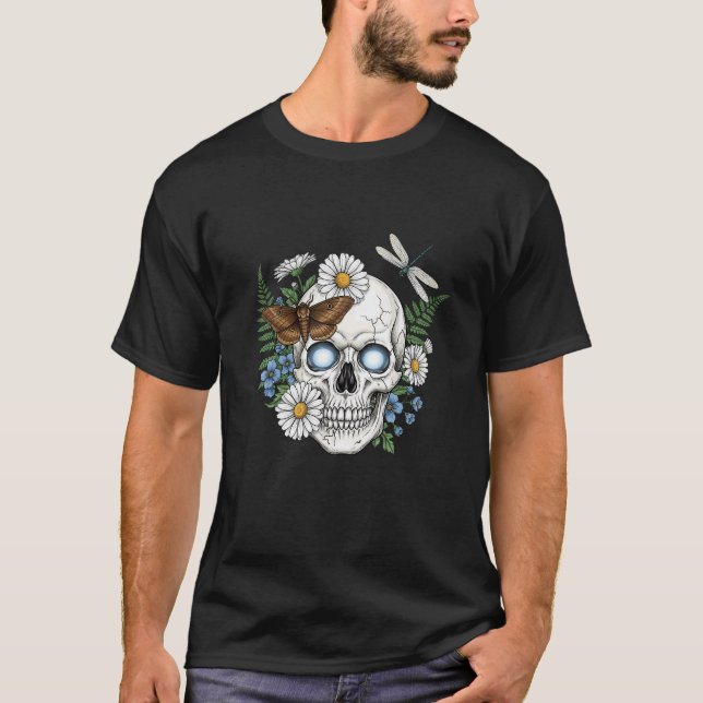 Skull Bloom Botanical Night T-Shirt (Front)