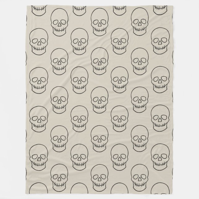 Skull - Bone White and Bat Black Fleece Blanket (Front)