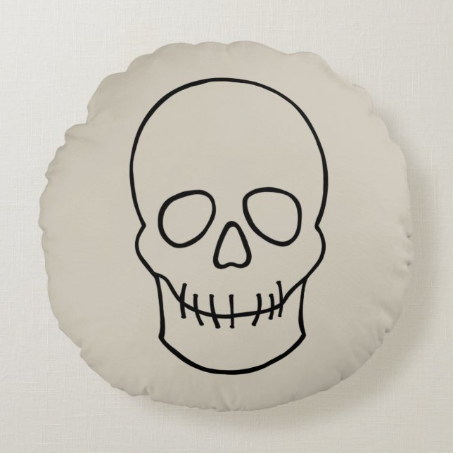 Skull - Bone White and Bat Black Round Pillow (Front)