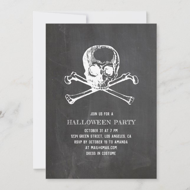 Skull & bones. Chalkboard Halloween party. Pirate Invitation (Front)