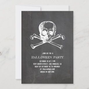 Skull & bones. Chalkboard Halloween party. Pirate Invitation