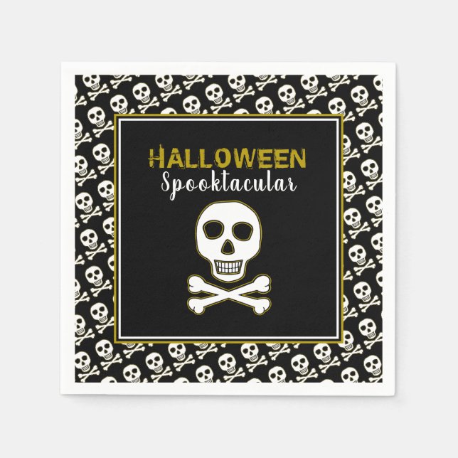 Skull & Bones, Gold Halloween Party Napkin (Front)