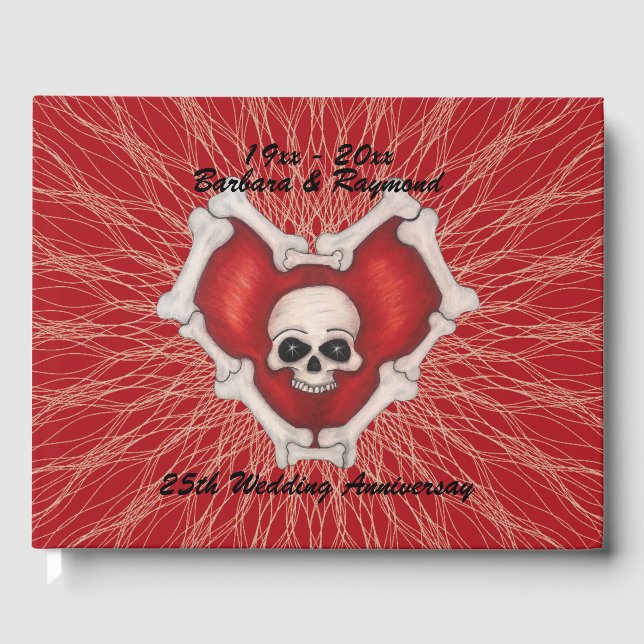 Skull Bones Gothic Anniversary Red Heart Spirals Guest Book (Front)