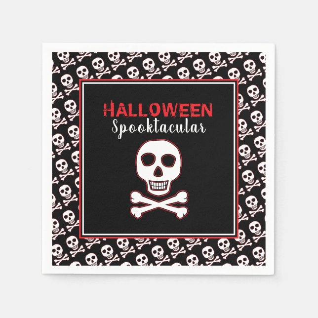 Skull & Bones, Red Halloween Party Napkin (Front)