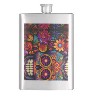 skull, bony, skeleton, bones hip flask