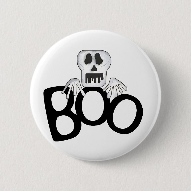 Skull Boo 2 Inch Round Button (Front)