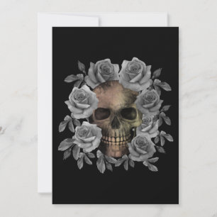 SKULL BOUQUET FLOWERS BLACK AND WHITE INVITATION