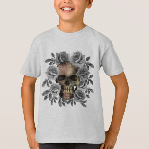 SKULL BOUQUET FLOWERS BLACK AND WHITE T-Shirt