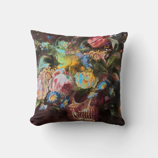 Skull Bouquet Throw Pillow (Front)