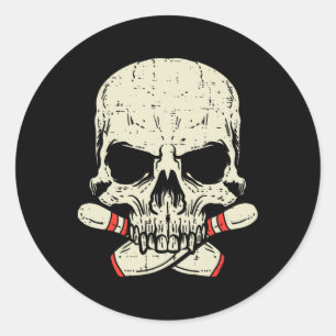 Skull Bowling Pins Skeleton Head Bowler Men Boys K Classic Round Sticker