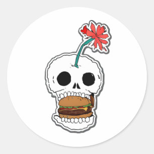 Skull burger classic round sticker