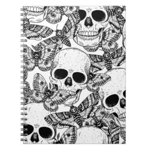 Skull, butterflies: hand-drawn vintage pattern notebook