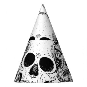 Skull, butterflies: hand-drawn vintage pattern party hat