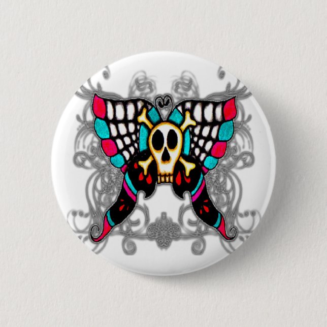 Skull Butterfly 2 Inch Round Button (Front)