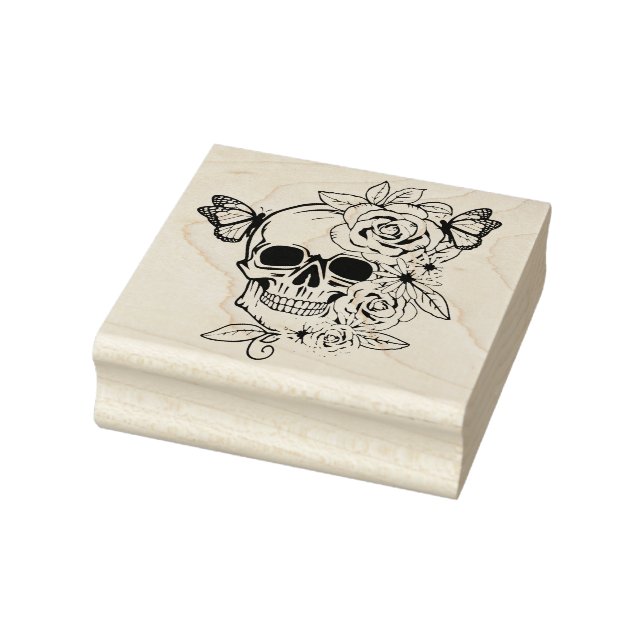 Skull Butterfly Floral Art Rubber Stamp (Stamp)