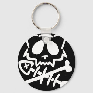Skull Cat with Crossed Bones Keychain