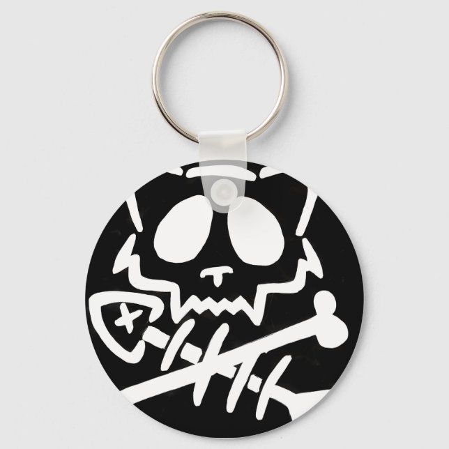 Skull Cat with Crossed Bones Keychain (Front)