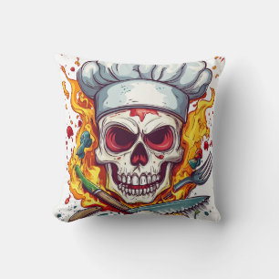 Skull Chef Kitchen Master Throw Pillow