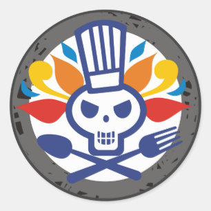 Skull chef utensils crossbones food stickers