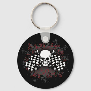 Skull-chequered flags-splat keychain