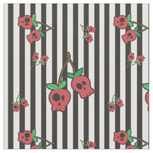 Skull Cherry Fabric - stripes