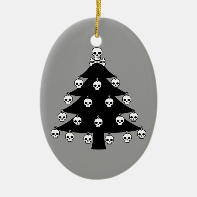 Skull Christmas Tree Ceramic Ornament (Front)