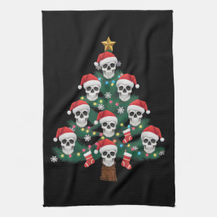 Skull Christmas Tree Pajama Cool Skeleton Santa  Kitchen Towel