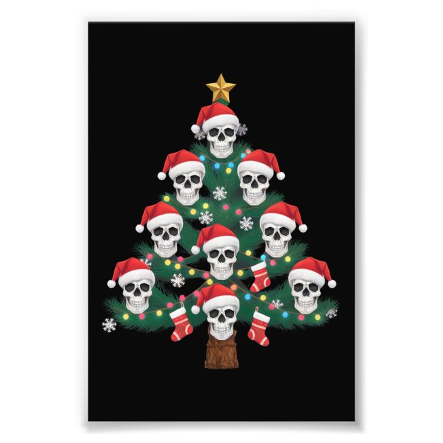 Skull Christmas Tree Pajama Cool Skeleton Santa  Photo Print (Front)