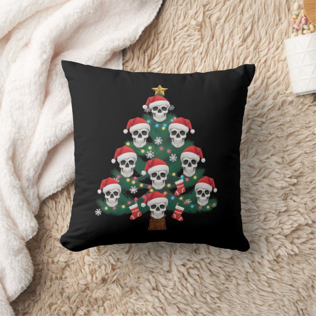 Skull Christmas Tree Pajama Cool Skeleton Santa  Throw Pillow (Blanket)