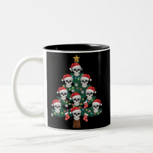 Skull Christmas Tree Pajama Cool Skeleton Santa  Two-Tone Coffee Mug