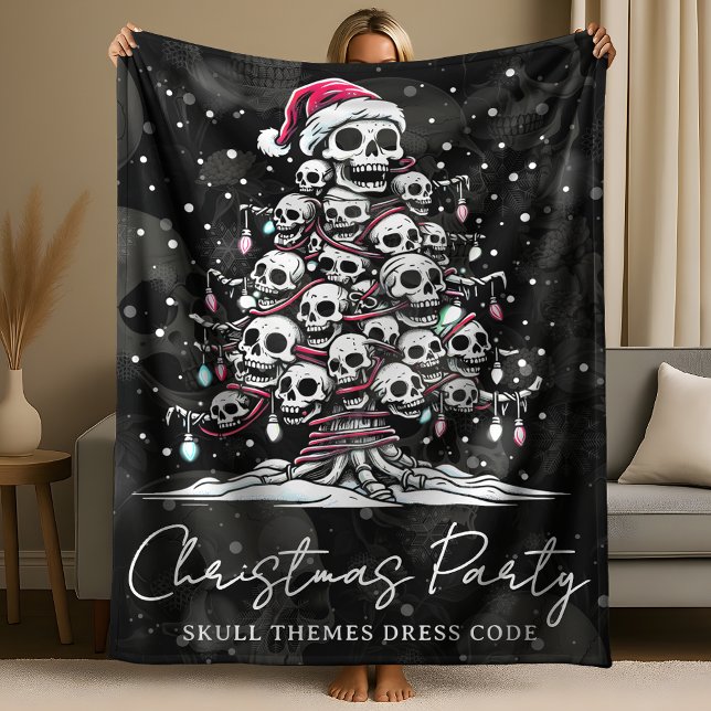 Skull Christmas Tree Pajama Skeleton Santa Hat Fleece Blanket (Creator Uploaded)