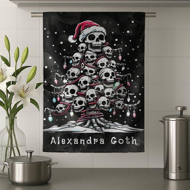 Skull Christmas Tree Pajama Skeleton Santa Hat Kitchen Towel (Creator Uploaded)