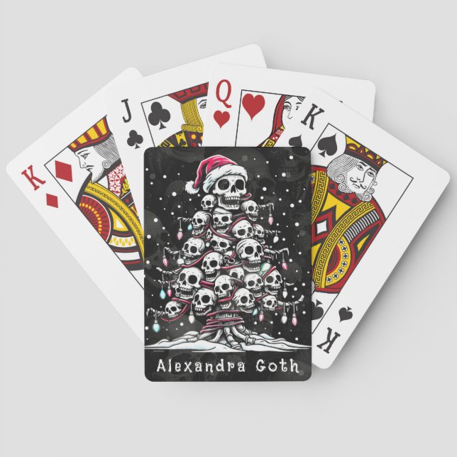 Skull Christmas Tree Pajama Skeleton Santa Hat Playing Cards (Back)