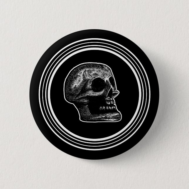 SKULL - Circle Black & White 2 Inch Round Button (Front)